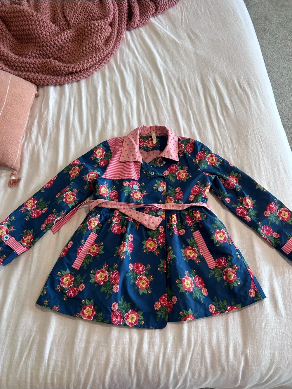 Matilda Jane Pink Polka Dot Collar with Navy Floral Lining